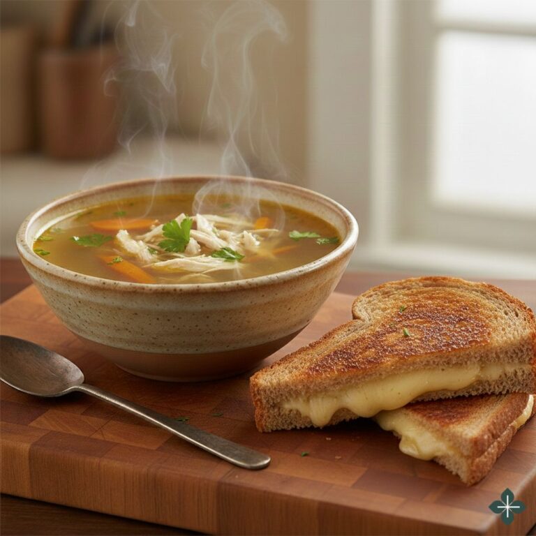 Hoendersop met kaasroosterbrood